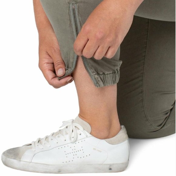 Liverpool Los Angeles Crop Cargo Trouser Jogger With Zip Hem Olive Green Size 12 - Picture 1 of 13